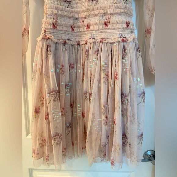 Needle & Thread sequin mini dress with sheer sleeves in dusty mauve US2/XS - Picture 4 of 10
